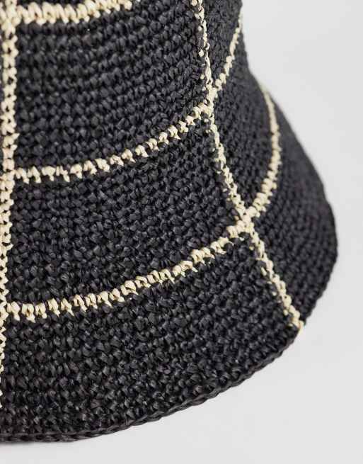& Other Stories - Cappello da pescatore in pura paglia nero a quadri, 3 di 3