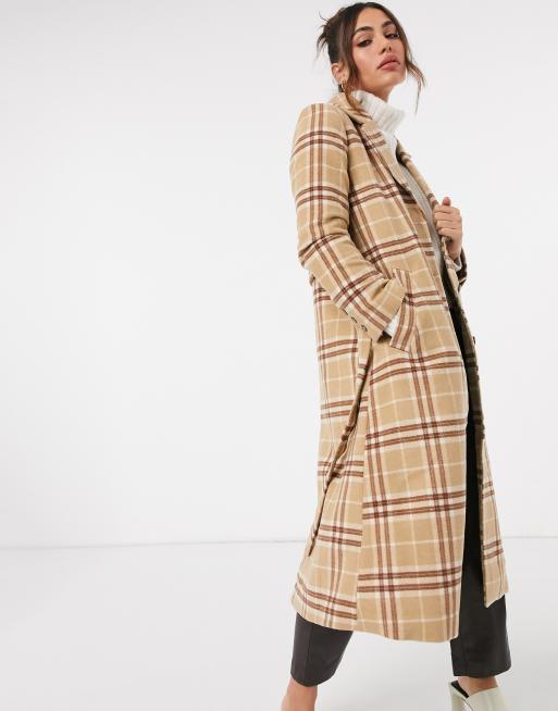 & Other Stories - Cappotto in misto lana marrone a quadri con cintura