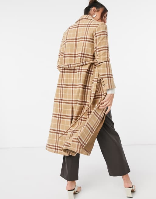 & Other Stories - Cappotto in misto lana marrone a quadri con cintura, 2 di 4