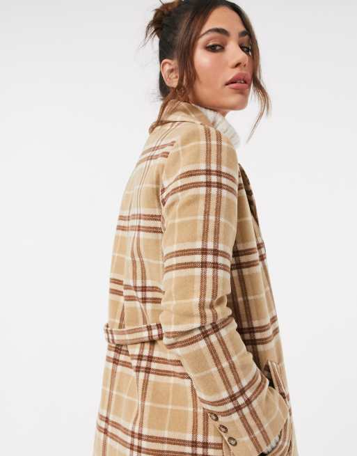 & Other Stories - Cappotto in misto lana marrone a quadri con cintura, 3 di 4