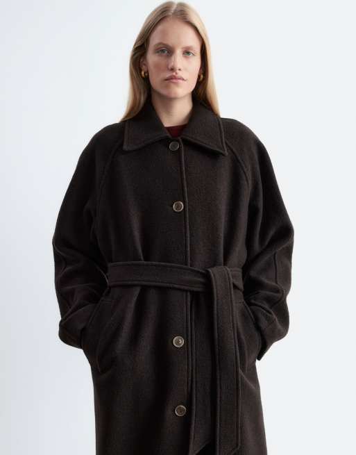 & Other Stories cappotto lungo con bottoni e cintura marrone scuro, 2 di 4