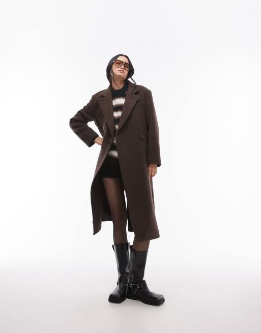 & Other Stories - Cappotto midi oversize in misto lana color marrone scuro con abbottonatura asimmetrica