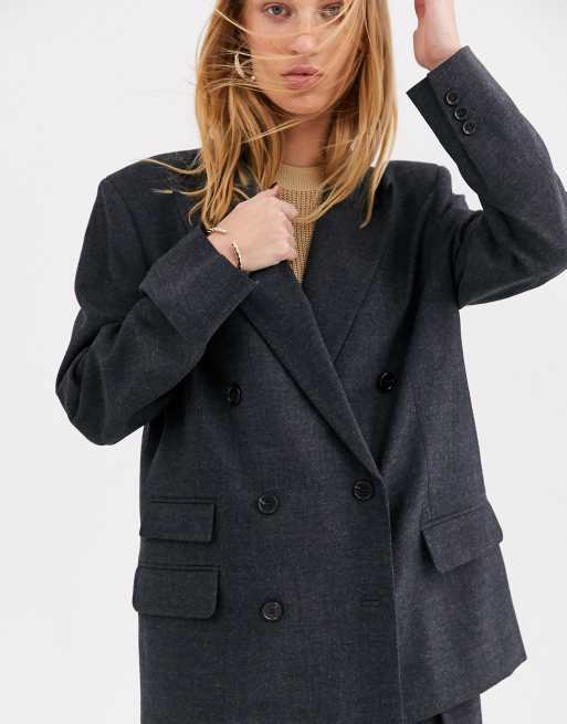 Other Stories Capsule double breasted wool blazer in dark gray ASOS