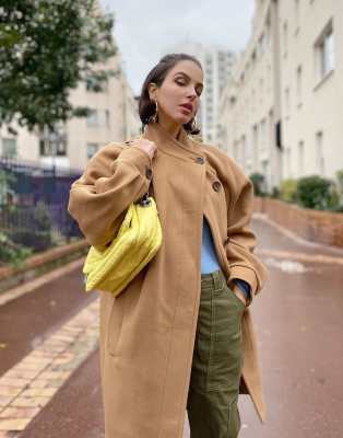 & Other Stories Capsule ovoid button detail pea coat in camel-Brown