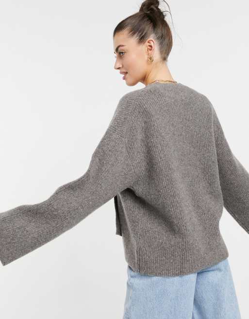 & Other Stories - Cardigan asimmetrico in lana marrone, 2 di 4