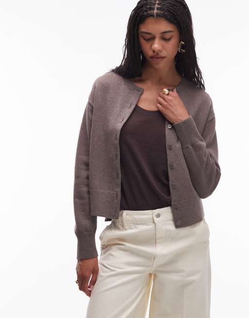 & Other Stories - Cardigan color talpa in lana con bottoni sul davanti