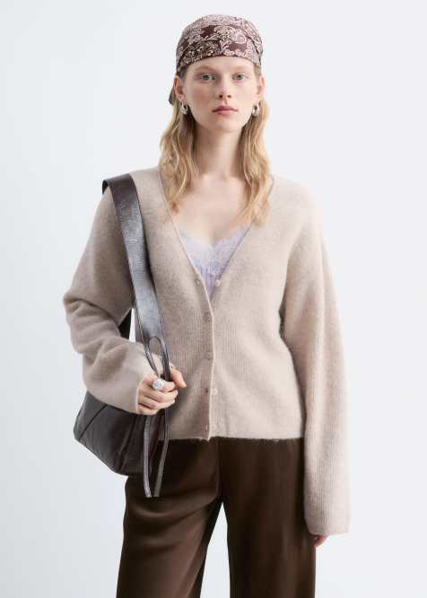 & Other Stories cardigan con scollo a V in misto alpaca e lana beige talpa chiaro - view 1