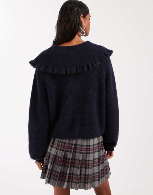 & Other Stories - Cardigan in alpaca e lana con colletto oversize con laccetti blu navy, 4 di 4