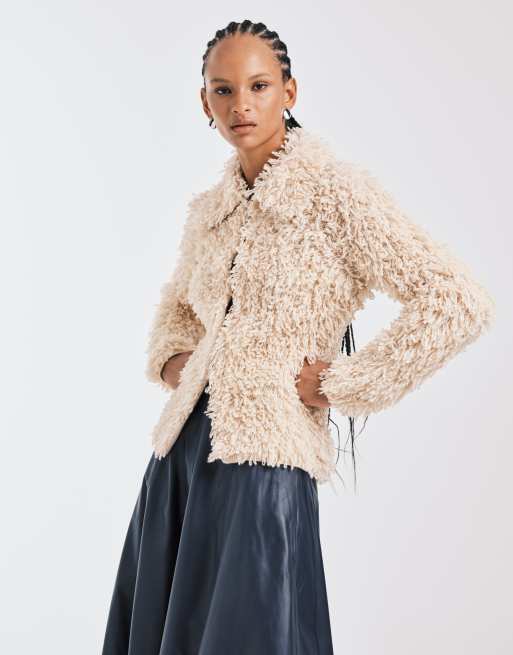& Other Stories - Cardigan in maglia di pura lana punto a pelliccia beige con colletto