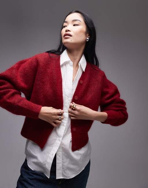 & Other Stories - Cardigan in maglia soffice misto lana e mohair color rosso scuro