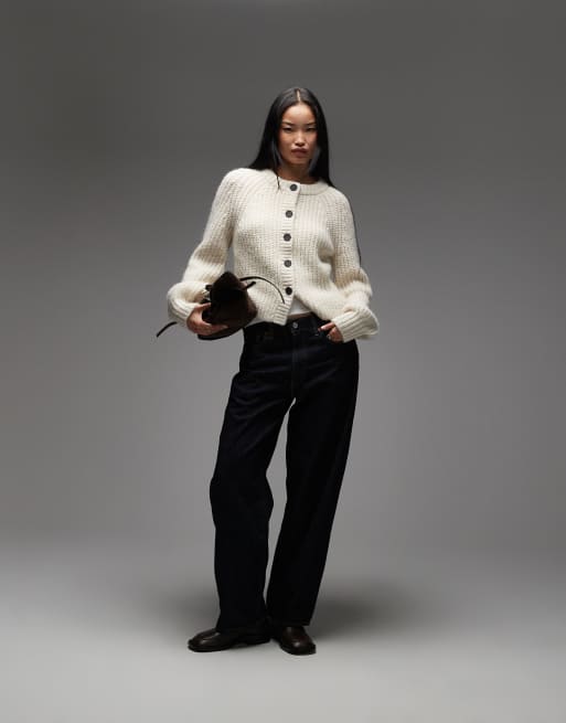 & Other Stories - Cardigan in maglia spessa color crema con maniche a palloncino in misto lana e lana d'alpaca