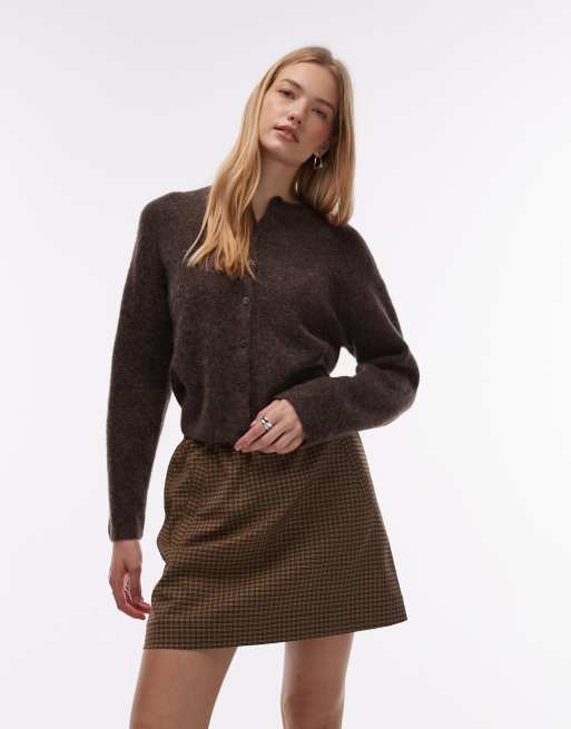 & Other Stories - Cardigan in misto alpaca e lana color marrone scuro con bottoni sul davanti