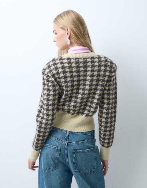 & Other Stories - Cardigan in misto cachemire beige pied de poule, 3 di 4