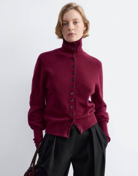 & Other Stories cardigan in misto lana con collo alto bordeaux - view 1