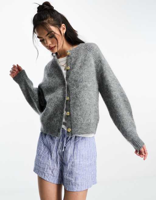 & Other Stories - Cardigan in misto lana grigio in filato soffice