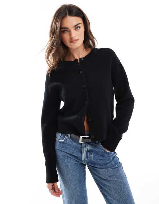 & Other Stories - Cardigan in misto lana merino nero con bottoni sul davanti