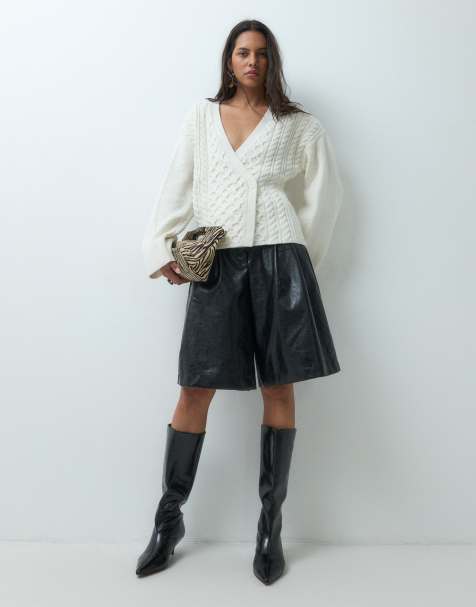 & Other Stories cardigan lavorato a trecce chunky con chiusura laterale bianco sporco - view 1