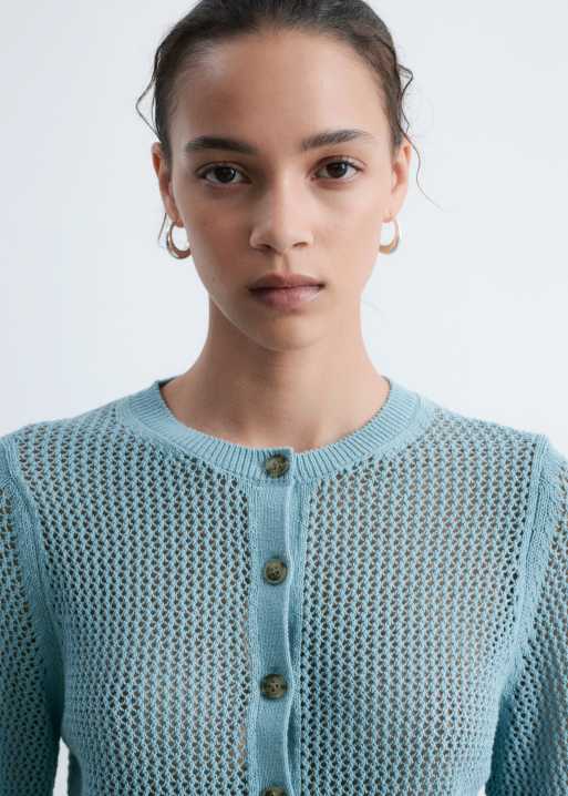 & Other Stories - cárdigan ligero azul de algodón puro con cuello redondo, 2 de 5