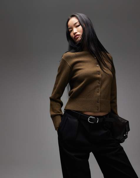 & Other Stories - Cardigan marrone scuro in lana con bottoni sul davanti - view 1