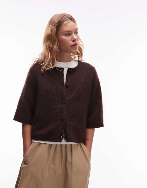 & Other Stories - Cardigan misto mohair a maniche corte marrone