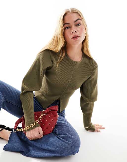 & Other Stories - Cardigan verde kaki con maniche strutturate e spacchi sui polsini, 2 di 4