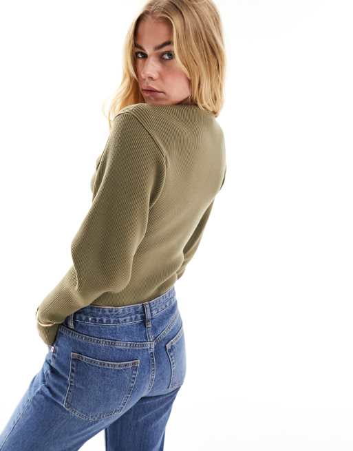 & Other Stories - Cardigan verde kaki con maniche strutturate e spacchi sui polsini, 4 di 4
