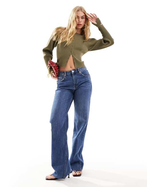 & Other Stories  cardigan with split cuffs and sculptural sleeves in khaki green