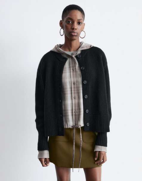 & Other Stories cashmere relaxed cardigan with step hem detail in black