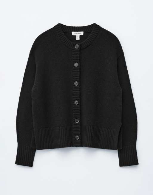 & Other Stories cashmere relaxed cardigan with step hem detail in black, 3 of 4