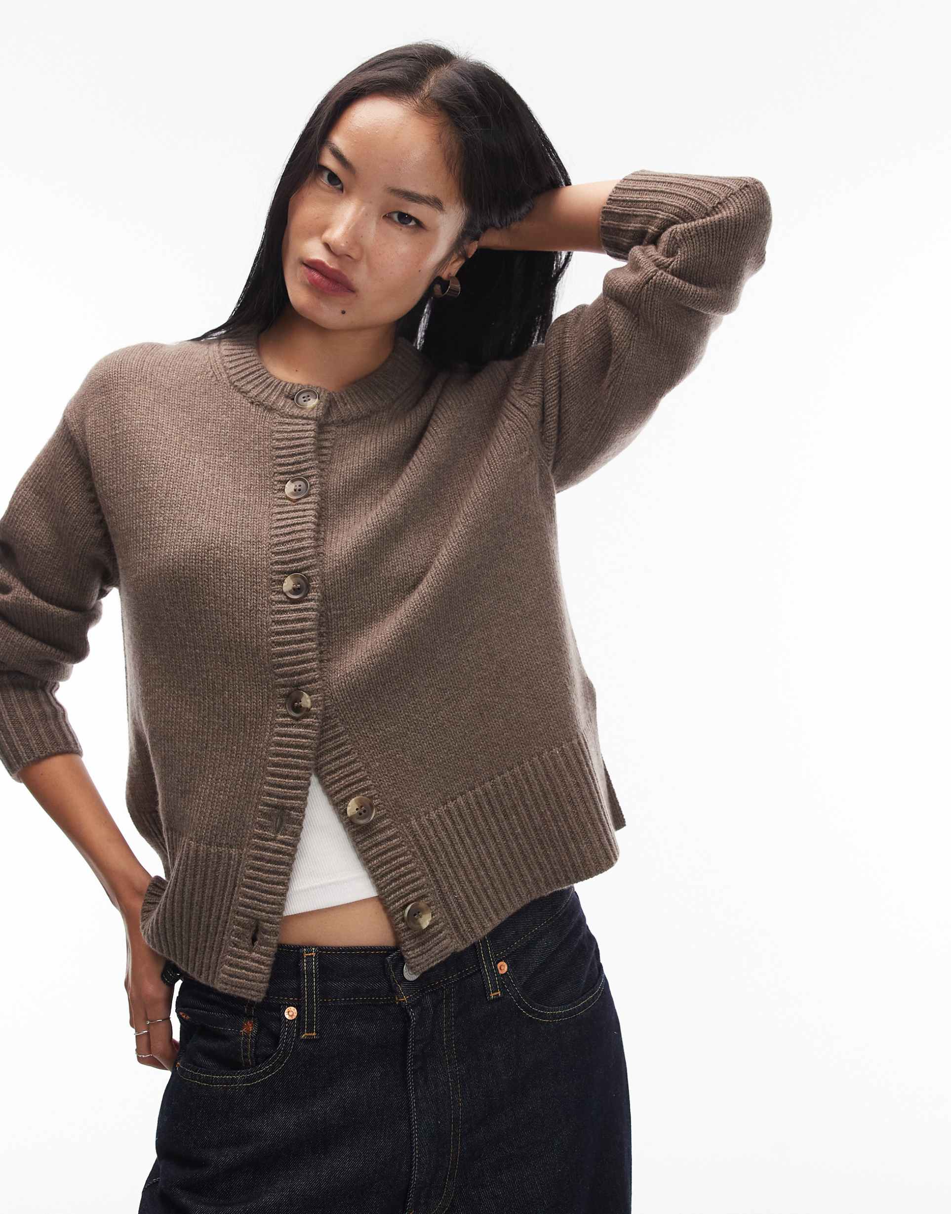 & other stories cashmere relaxed cardigan with step hem detailing in light brown