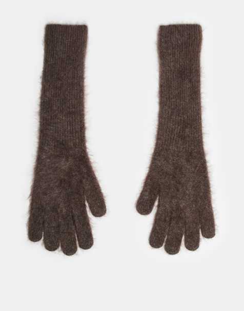 & Other Stories cashmere wool long gloves in dark brown - view 1