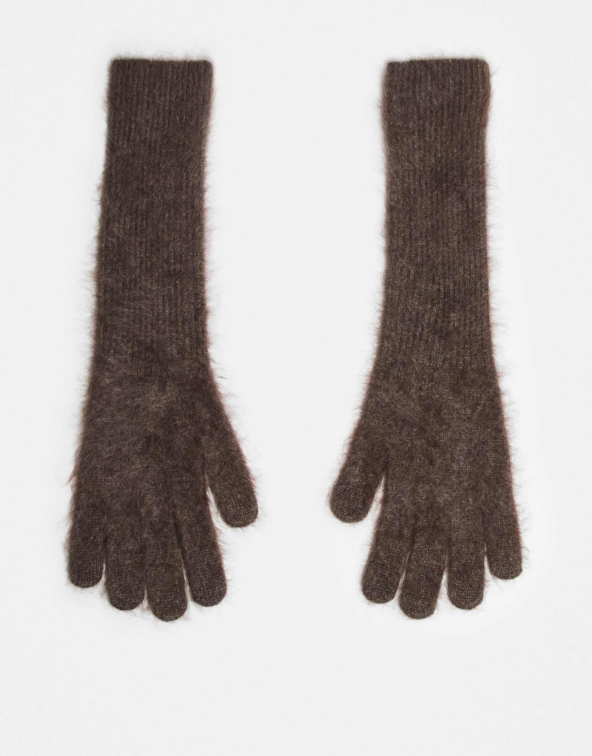 & other stories cashmere wool long gloves in dark brown