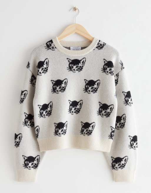 Other Stories cat pattern knit sweater in white