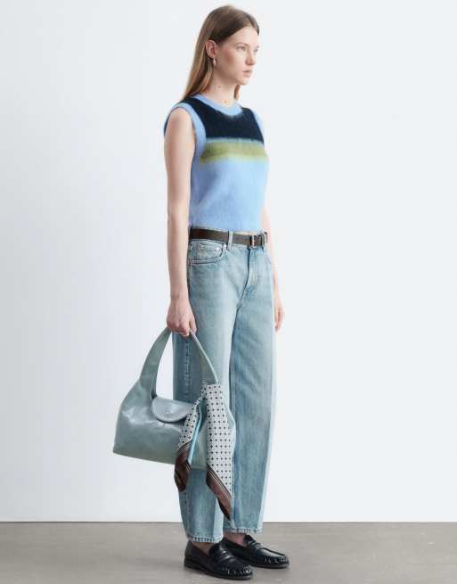 & Other Stories - chaleco de punto con mohair a rayas azul claro, 3 de 4