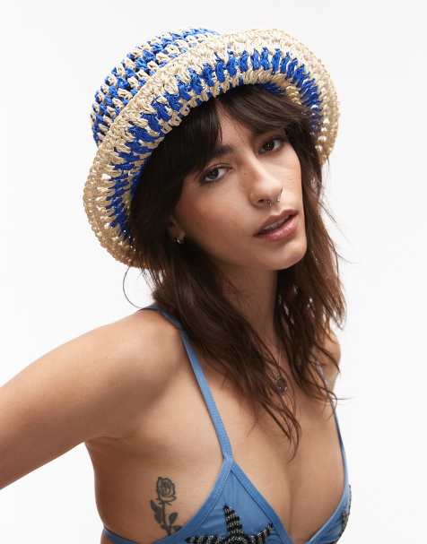 & Other Stories - Chapeau de paille au crochet - Bleu et beige naturel - view 1