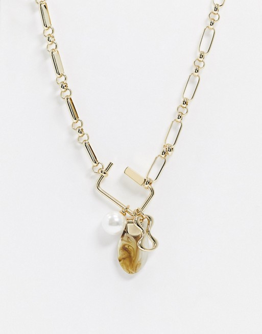 & Other Stories charm and pearl chain necklace in gold