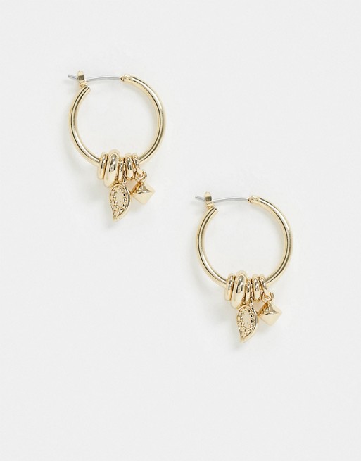 & Other Stories charm drop hoop earrings in gold | ASOS