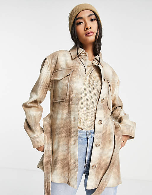 Women & Other Stories check print overshirt jacket in beige 