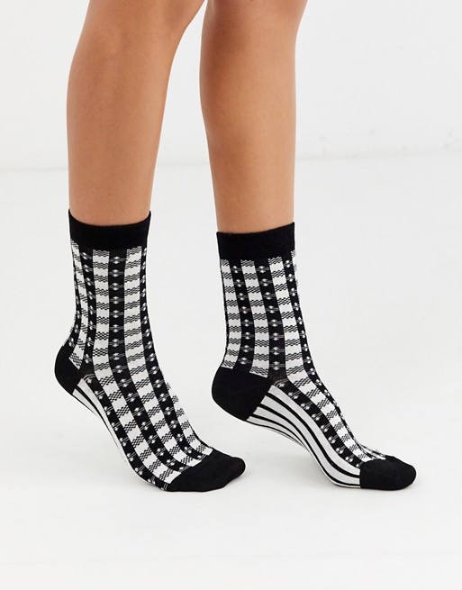 & Other Stories check print sock in black