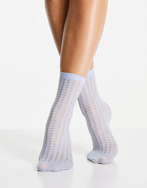 & Other Stories check print socks in dusty blue