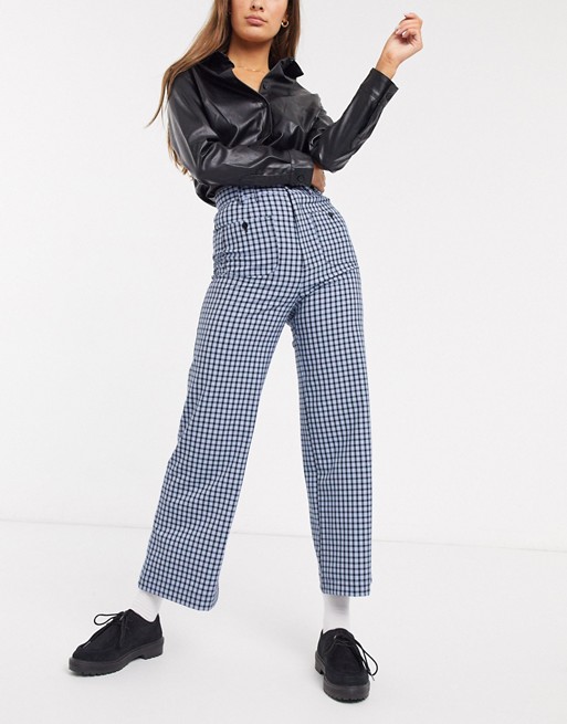 & Other Stories check wide leg tailored trousers in blue