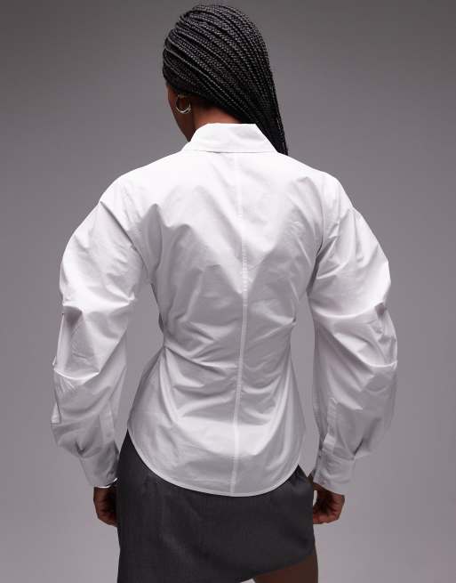 & Other Stories - Chemise à boutons asymétriques avec manches volumineuses - Blanc, 4 de 4