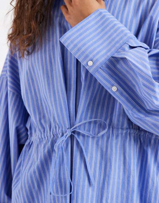 & Other Stories - Chemise rayée cintrée à la taille en pur coton - Bleu, 3 de 4
