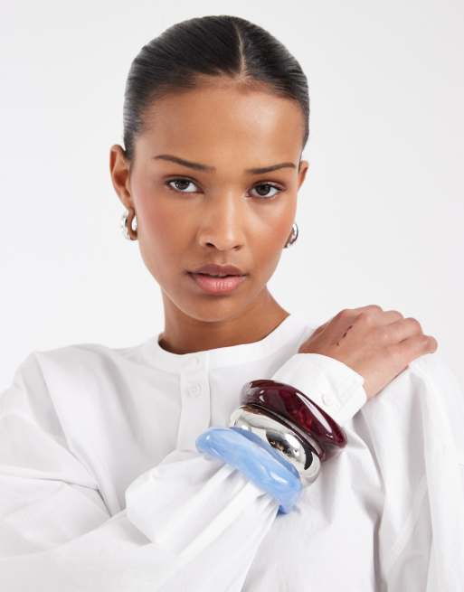 & Other Stories - Chemise sans col en popeline avec manches volumineuses - Blanc, 2 de 4