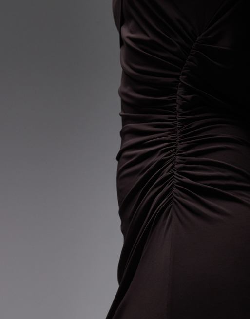 & Other Stories - Chokoladebrun oneshoulder-maxikjole med drapering og slids foran i jersey , 3 af 4