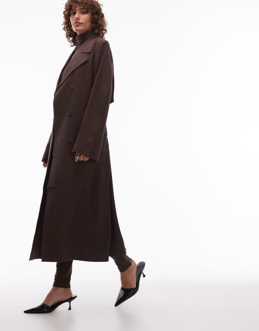 & Other Stories chuck-on midaxi belted trench coat in dark brown, 4 of 4