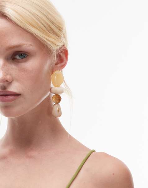 & Other Stories chunky beaded resin netural pendant drop earrings in light white netural - view 1