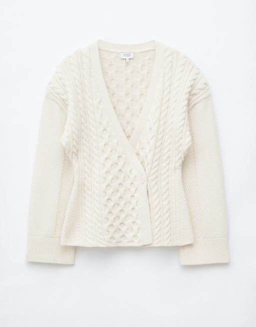 & Other Stories chunky cable knit cardigan with side closure in off white, 5 of 5