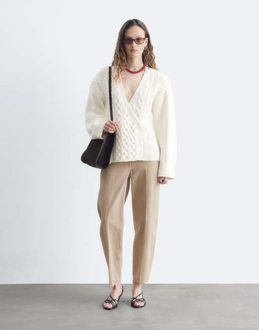 & Other Stories chunky cable knitted cardigan with side fastening in off white, 2 of 5