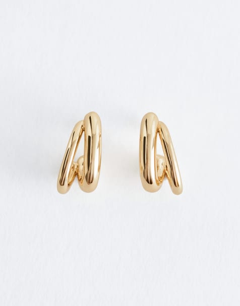 & Other Stories chunky double hoop earrings in gold tone - view 1